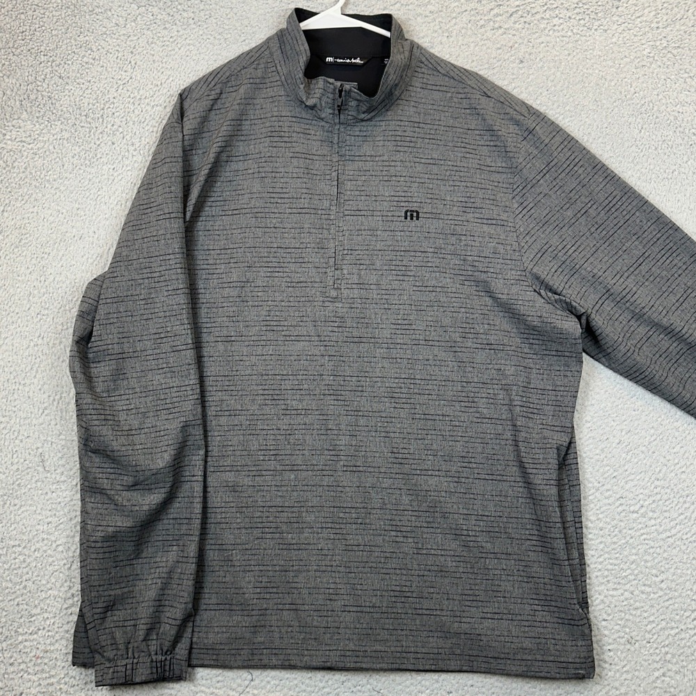 Travis Mathew Jacket Mens 2XL Grey Micro Stripe Quarter Zip Pullover Stretch EUC